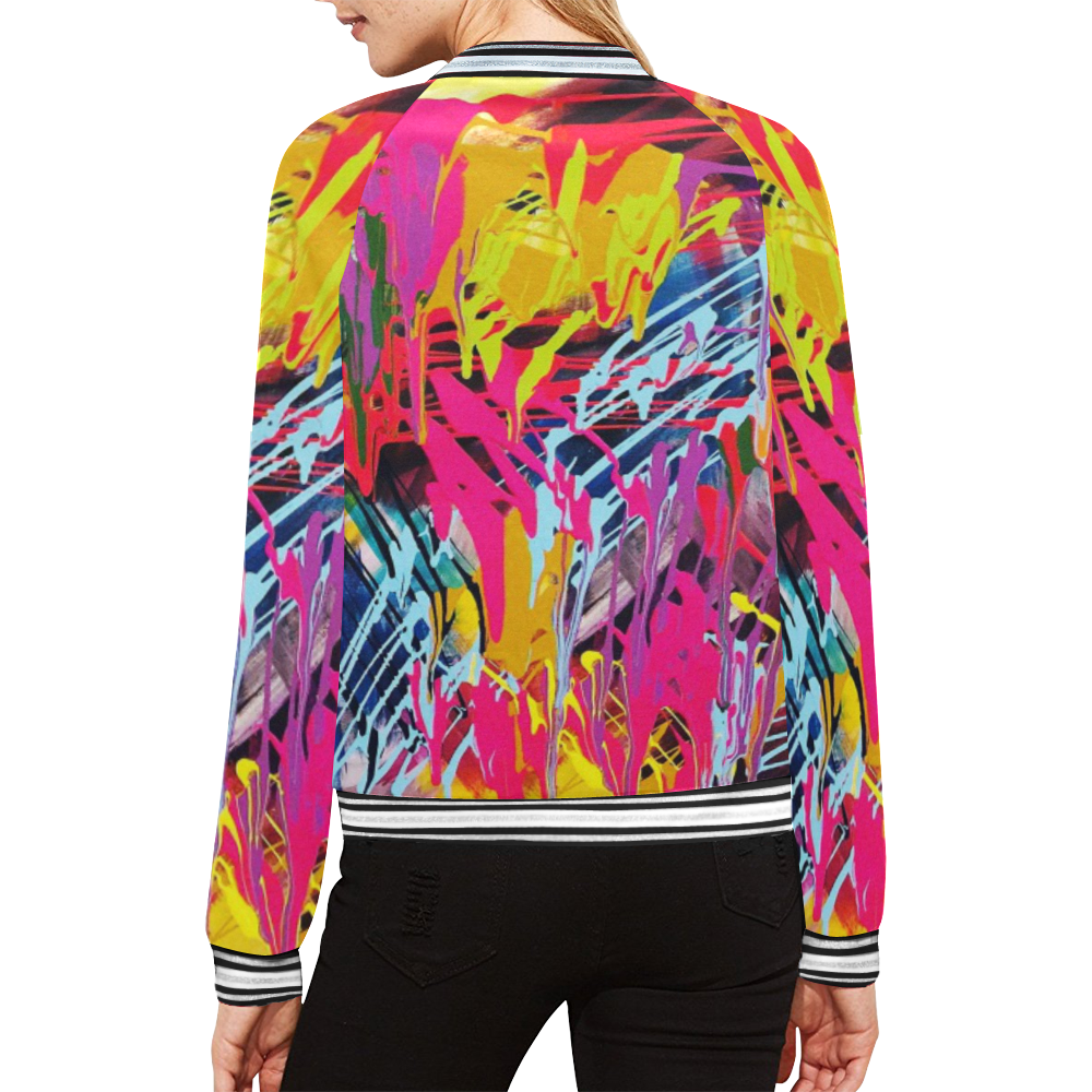 Wondering All Over Print Bomber Jacket for Women (Model H21)