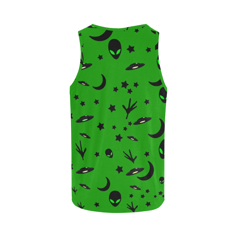 Alien Flying Saucers Stars Pattern on Green All Over Print Tank Top for Men (Model T43)