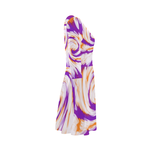 Purple Orange Tie Dye Swirl Abstract 3/4 Sleeve Sundress (D23)