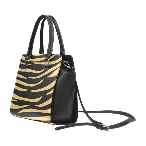 Tiger Stripes Black and Gold Rivet Shoulder Handbag (Model 1645)