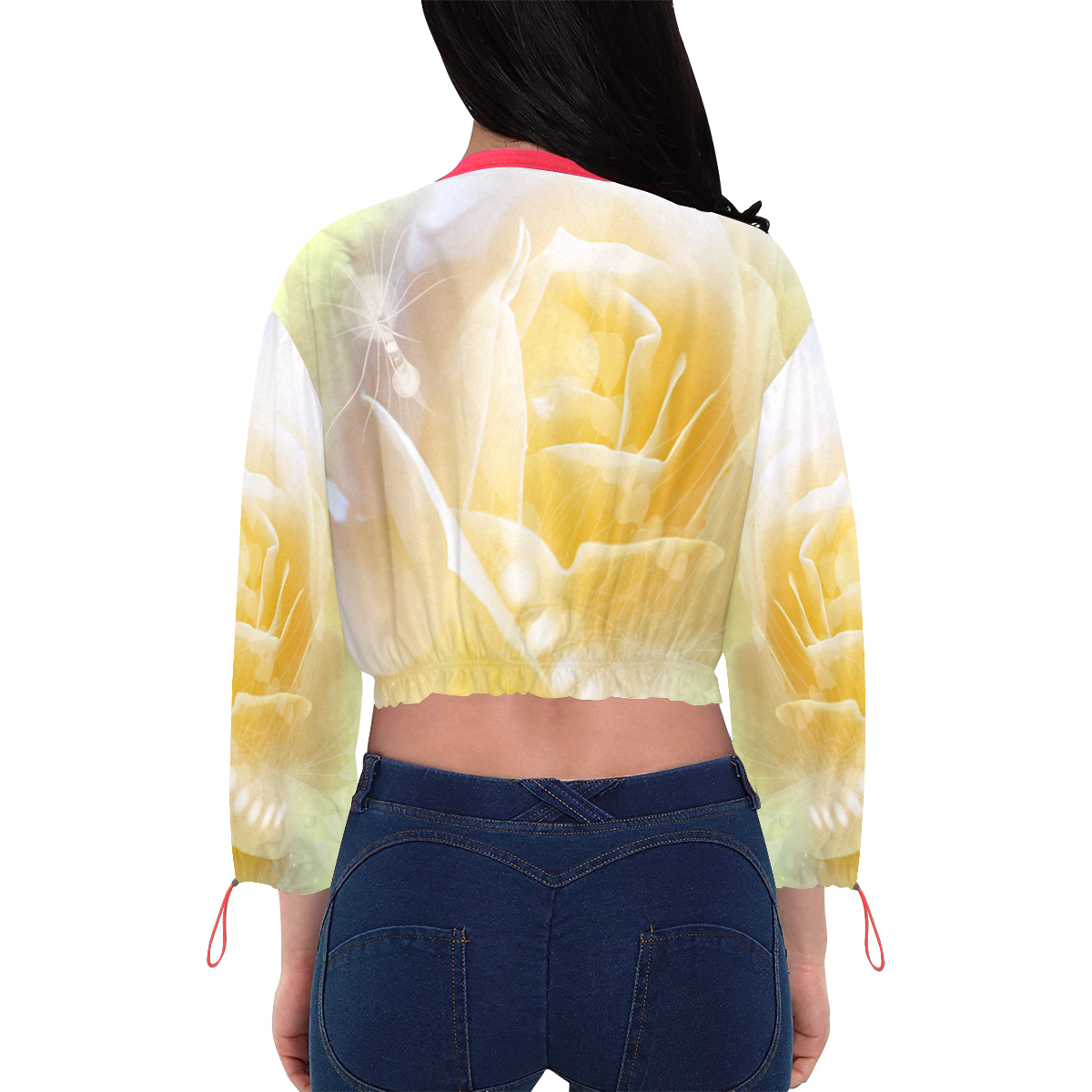 Soft yellow roses Cropped Chiffon Jacket for Women (Model H30)
