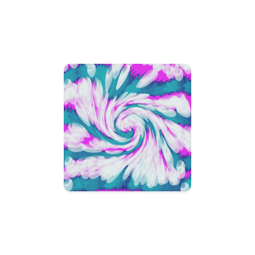 Turquoise Pink Tie Dye Swirl Abstract Square Coaster