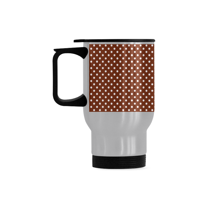 Brown polka dots Travel Mug (Silver) (14 Oz)
