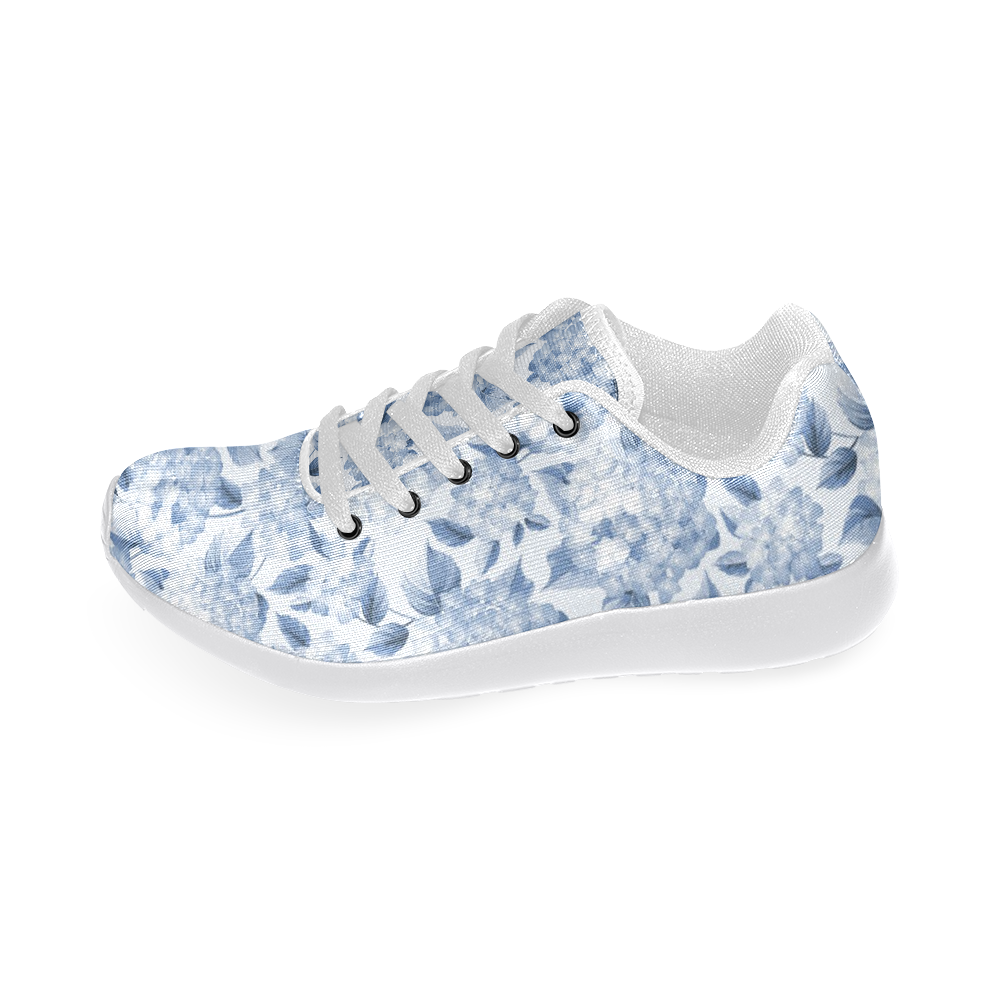 Blue and White Floral Pattern Women's Running Shoes/Large Size (Model 020)