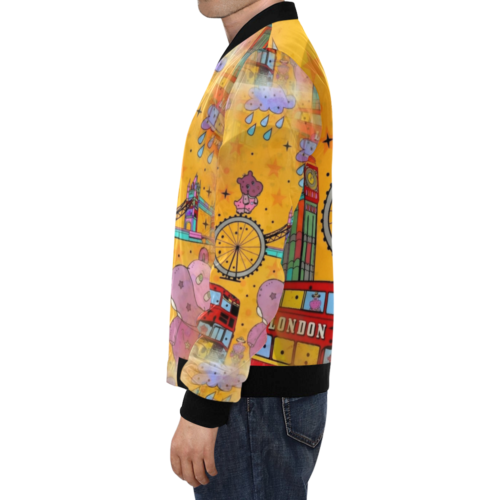 Hippo in London by Nico Bielow All Over Print Bomber Jacket for Men (Model H19)
