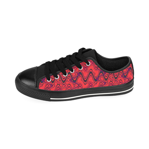Red and Black Waves pattern design Men's Classic Canvas Shoes/Large Size (Model 018)