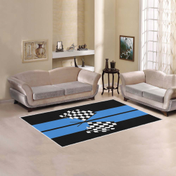 Checkered Flags, Race Car Stripe Black and Blue Area Rug 5'x3'3''