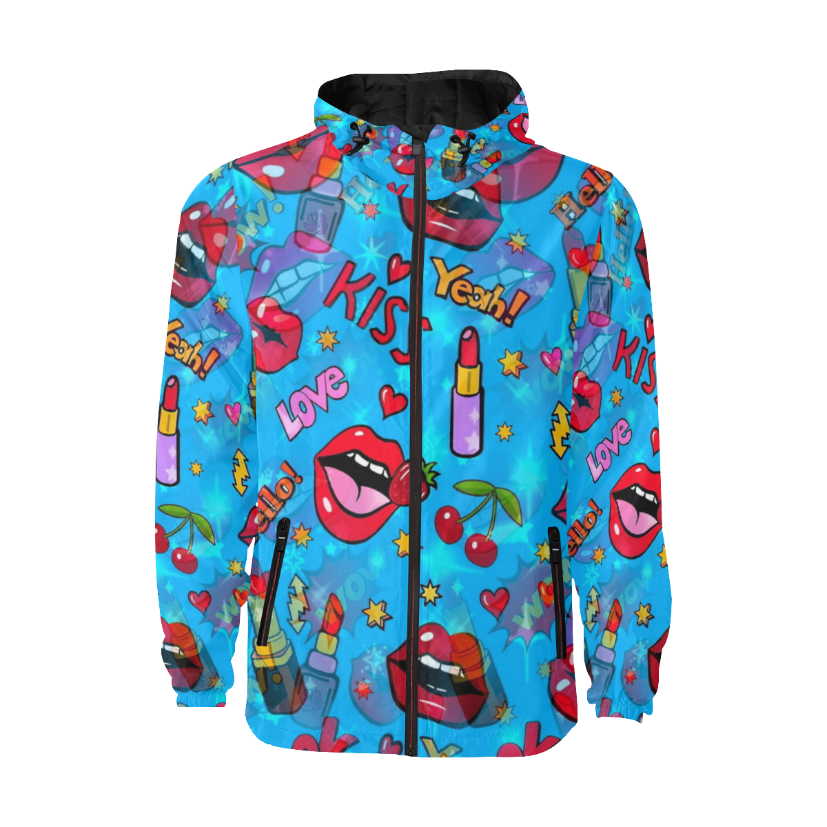 Pop Art Kiss by Nico Bielow All Over Print Quilted Windbreaker for Men (Model H35)
