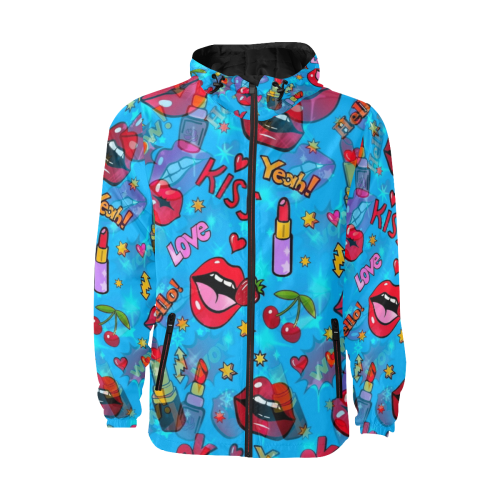 Pop Art Kiss by Nico Bielow All Over Print Quilted Windbreaker for Men (Model H35)
