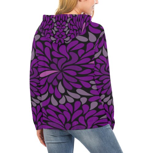 Purple leaves black All Over Print Hoodie for Women (USA Size) (Model H13)