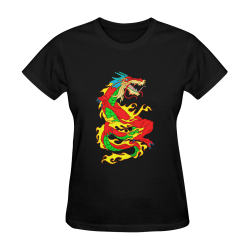 Red Chinese Dragon Black Women's T-Shirt in USA Size (Two Sides Printing)