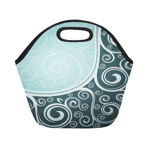 Abstract-Vintage-Floral-Blue Neoprene Lunch Bag/Small (Model 1669)