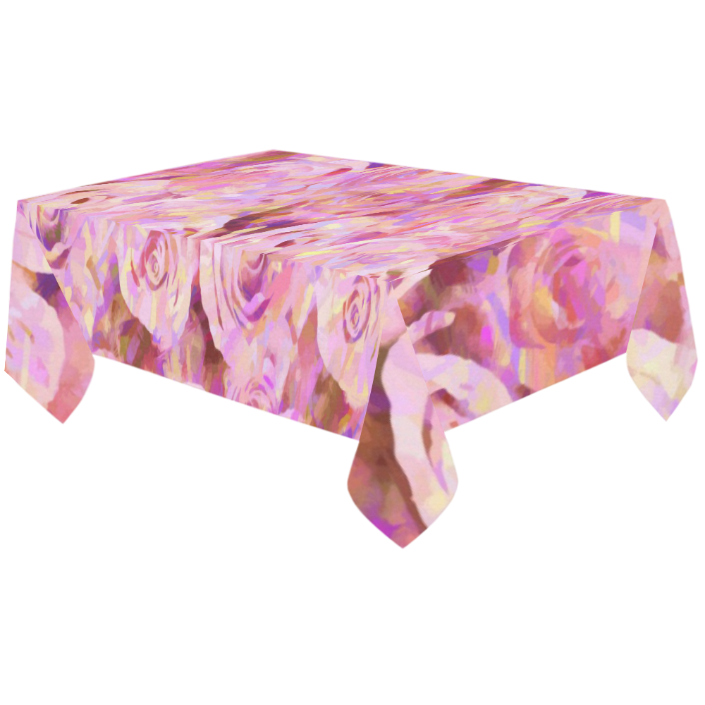 Pink roses Cotton Linen Tablecloth 60"x120"