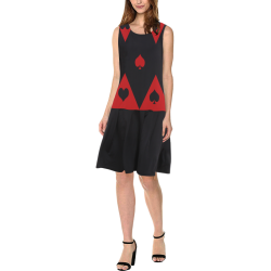 Las Vegas Black Red Play Card Shapes Sleeveless Splicing Shift Dress(Model D17)