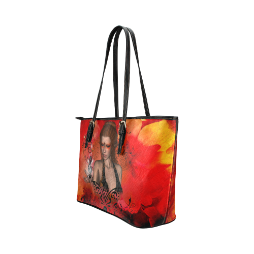 Fairy with clef Leather Tote Bag/Small (Model 1651)