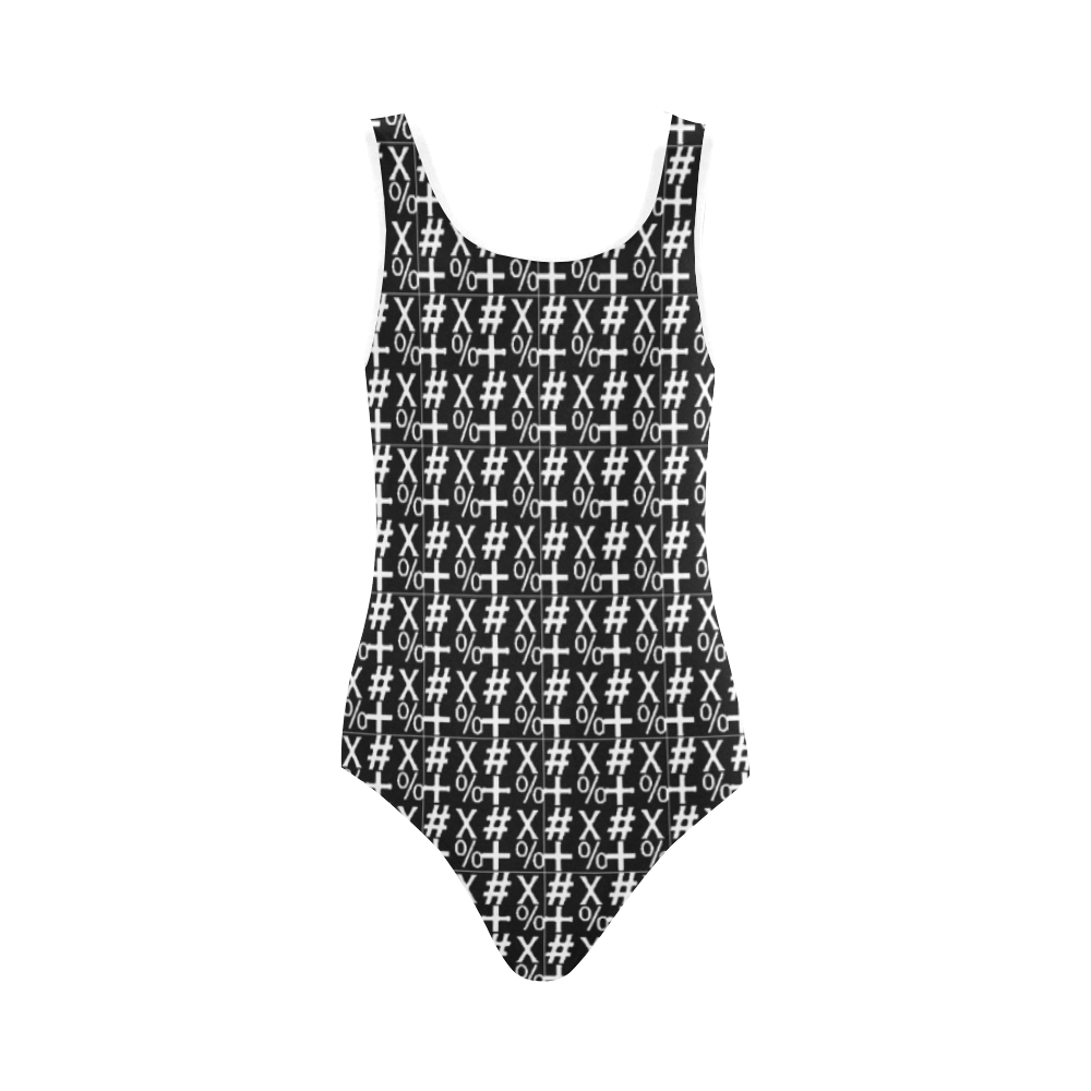 NUMBERS Collection Symbols Black/White Vest One Piece Swimsuit (Model S04)
