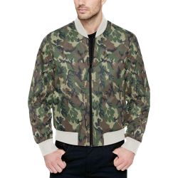 Woodland Forest Green Camouflage All Over Print Quilted Bomber Jacket for Men (Model H33)