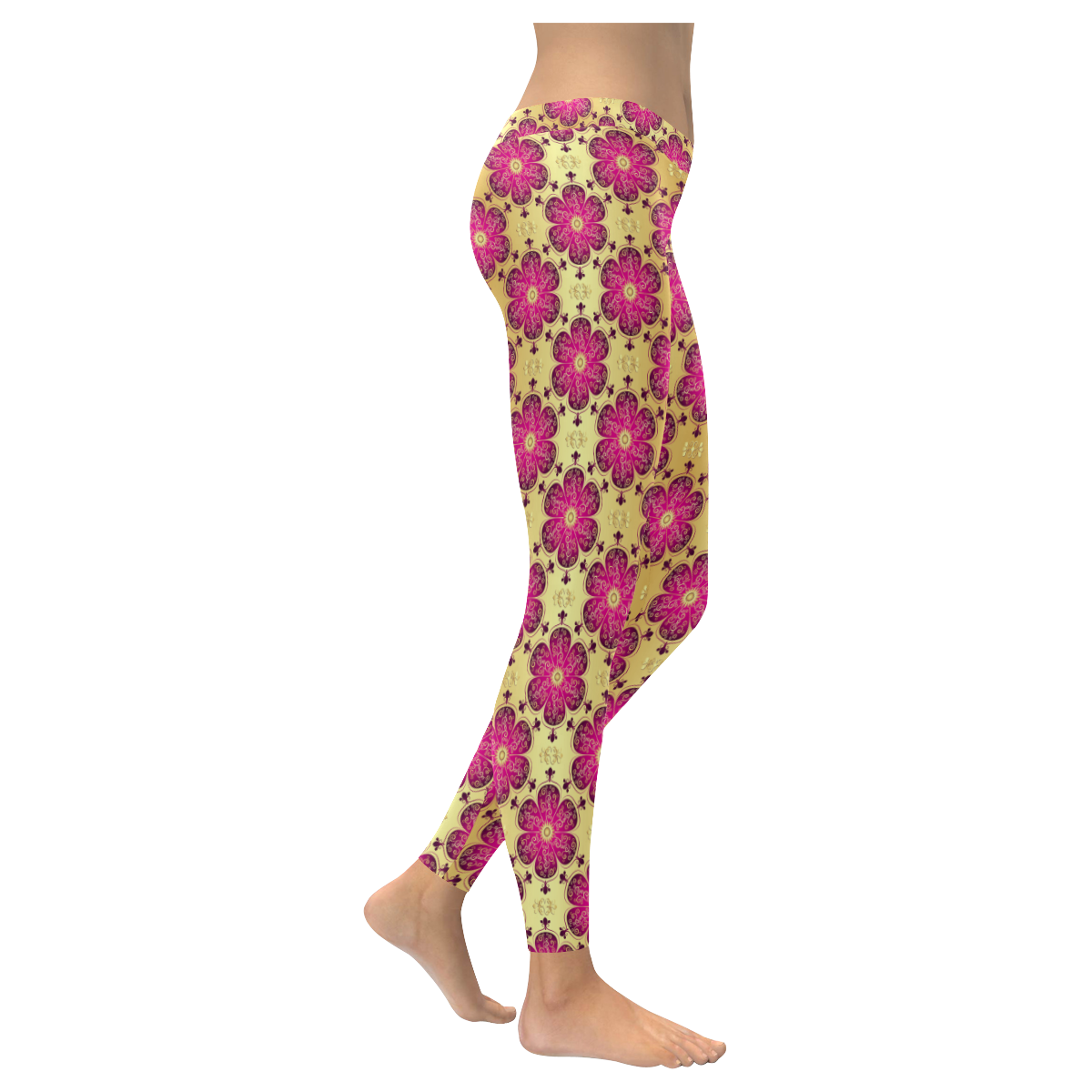 Vintage Golden Floral Mandala Women's Low Rise Leggings (Invisible Stitch) (Model L05)