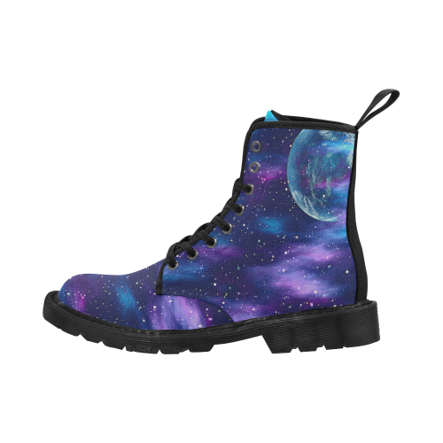 purple blue galaxy Martin Boots for Men (Black) (Model 1203H)