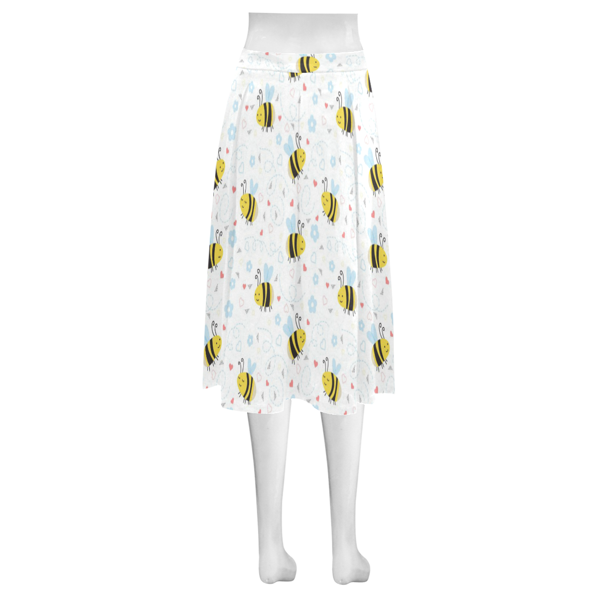 Cute Bee Pattern Mnemosyne Women's Crepe Skirt (Model D16)