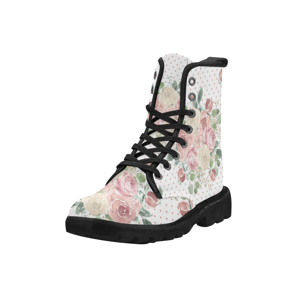 Pastel Rose Boots, Watercolor Floral Dots Martin Boots for Women (Black) (Model 1203H)