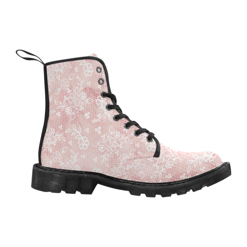 Pink Floral Boots, Lineart Floral Martin Boots for Women (Black) (Model 1203H)