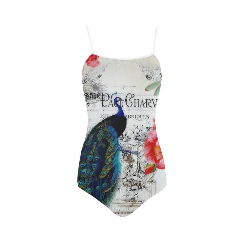 peacock and roses Strap Swimsuit ( Model S05)