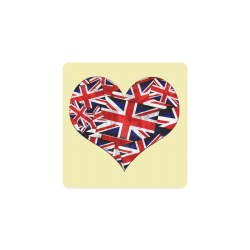 Union Jack British UK Flag Heart Yellow Square Coaster