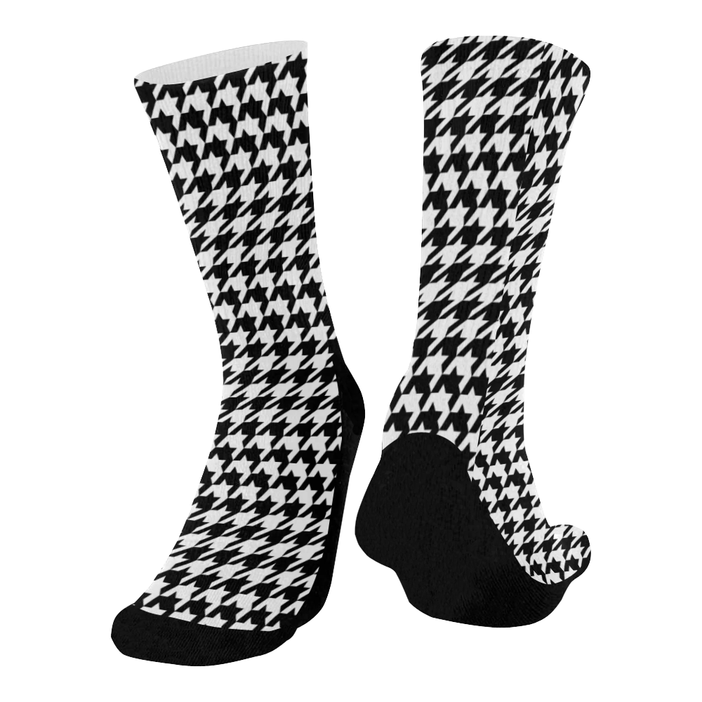 Wavy Houndstooth (Black/White) Mid-Calf Socks (Black Sole)