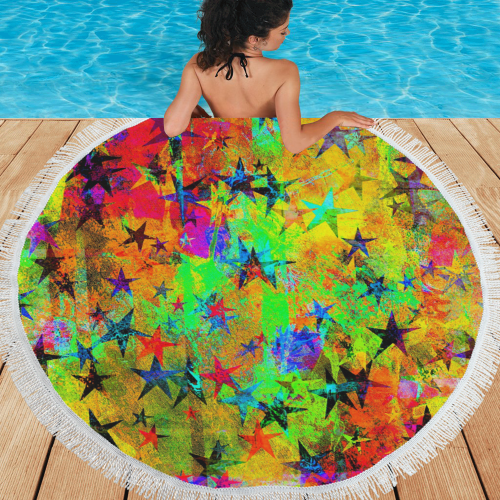 stars and texture colors Circular Beach Shawl 59"x 59"
