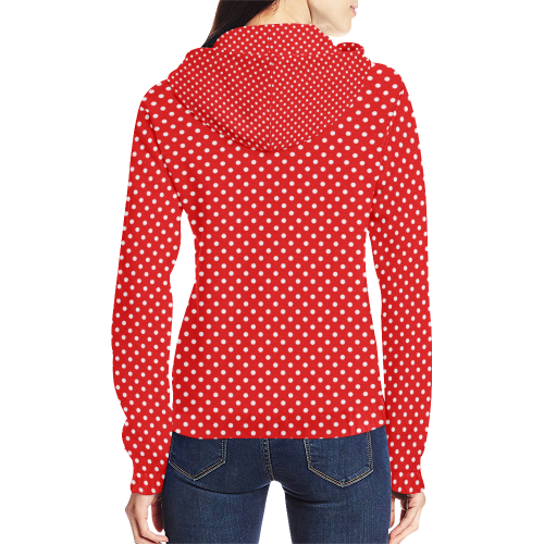 Red polka dots All Over Print Full Zip Hoodie for Women (Model H14)