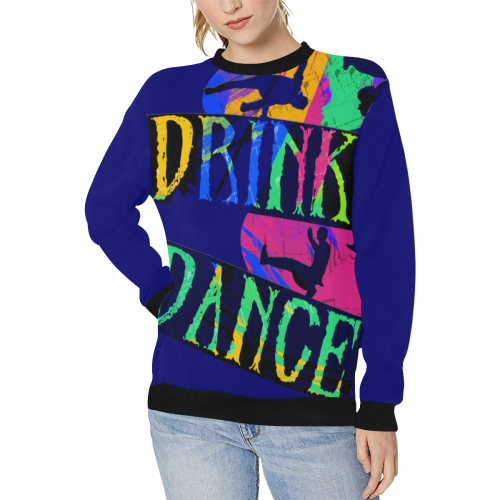 Break Dancing Colorful / Blue Women's Rib Cuff Crew Neck Sweatshirt (Model H34)
