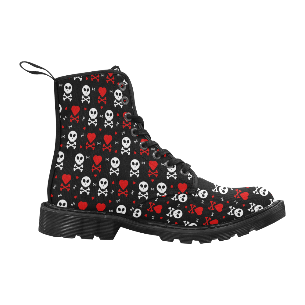 Skull Hearts Martin Boots for Men (Black) (Model 1203H)
