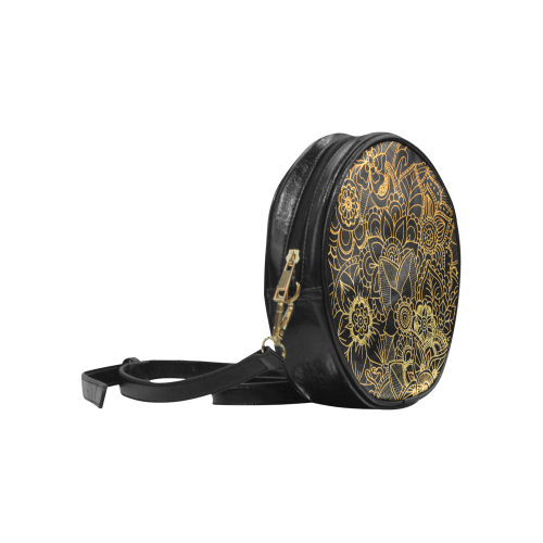 Floral Doodle Gold G523 Round Sling Bag (Model 1647)