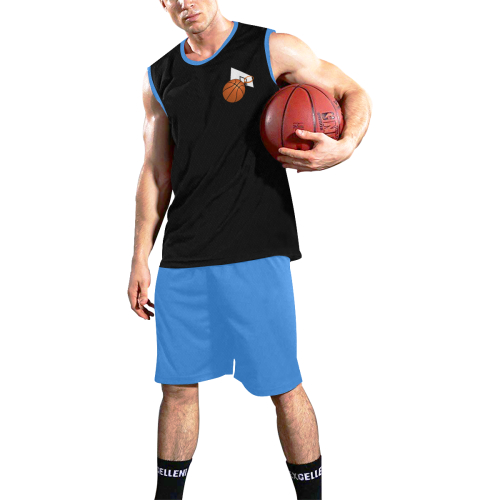 Basketball And Basketball Hoop Blue and Black All Over Print Basketball Uniform