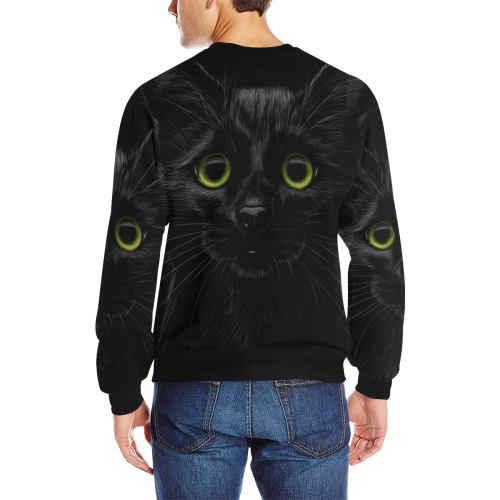 Black Cat Men's Rib Cuff Crew Neck Sweatshirt (Model H34)