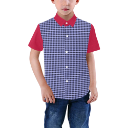 Blue Checks Red Two Tone Boys' All Over Print Short Sleeve Shirt (Model T59)