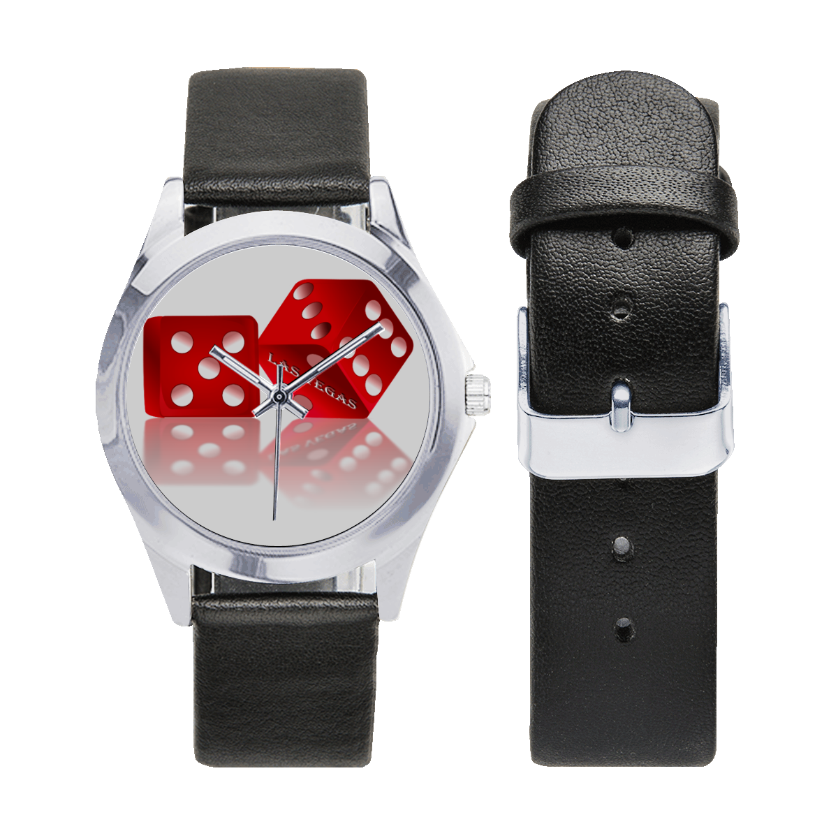 Las Vegas Craps Dice Unisex Silver-Tone Round Leather Watch (Model 216)