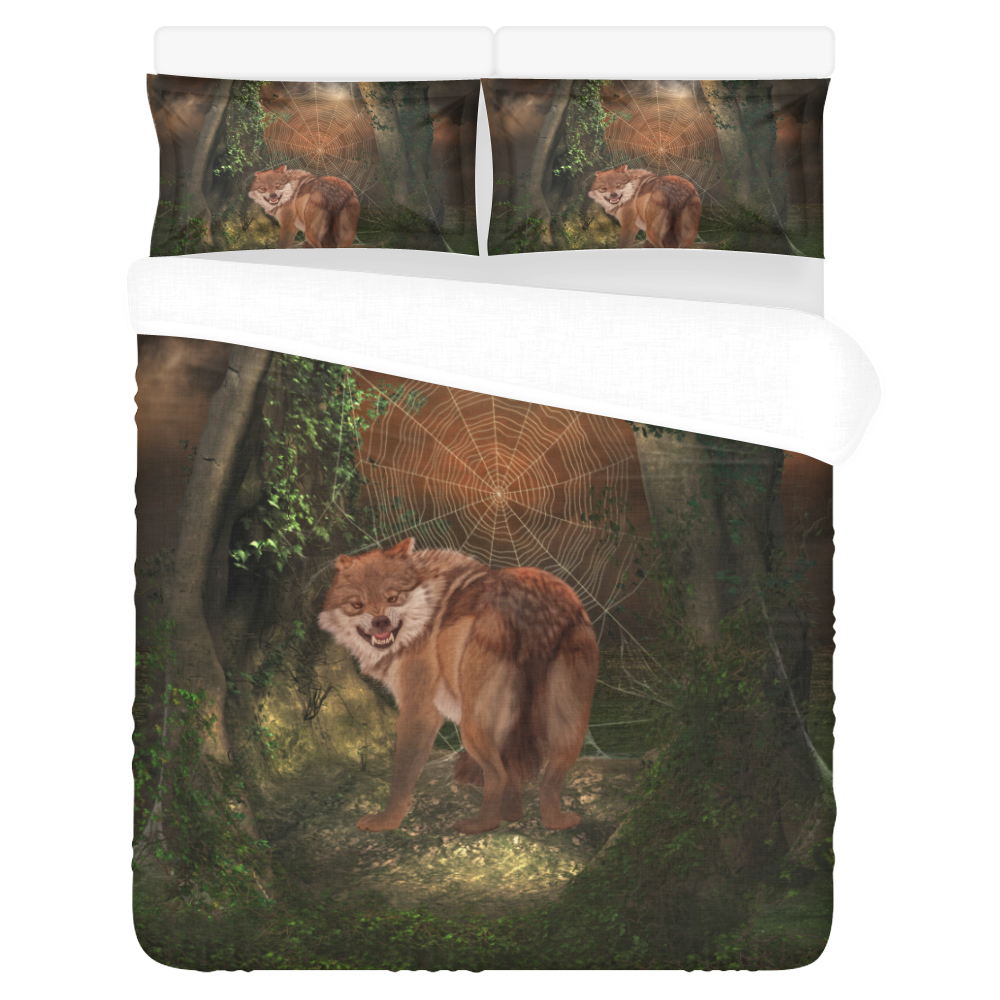 Awesome wolf in the night 3-Piece Bedding Set