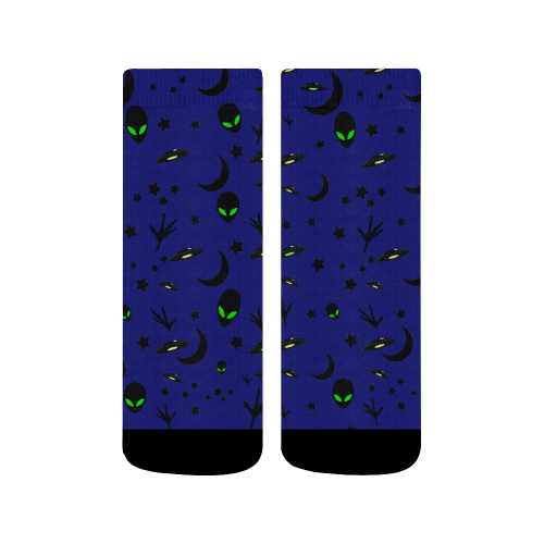 Alien Flying Saucers Stars Pattern on Blue Quarter Socks