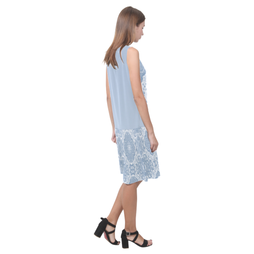 Blue Geometric Sleeveless Splicing Shift Dress(Model D17)
