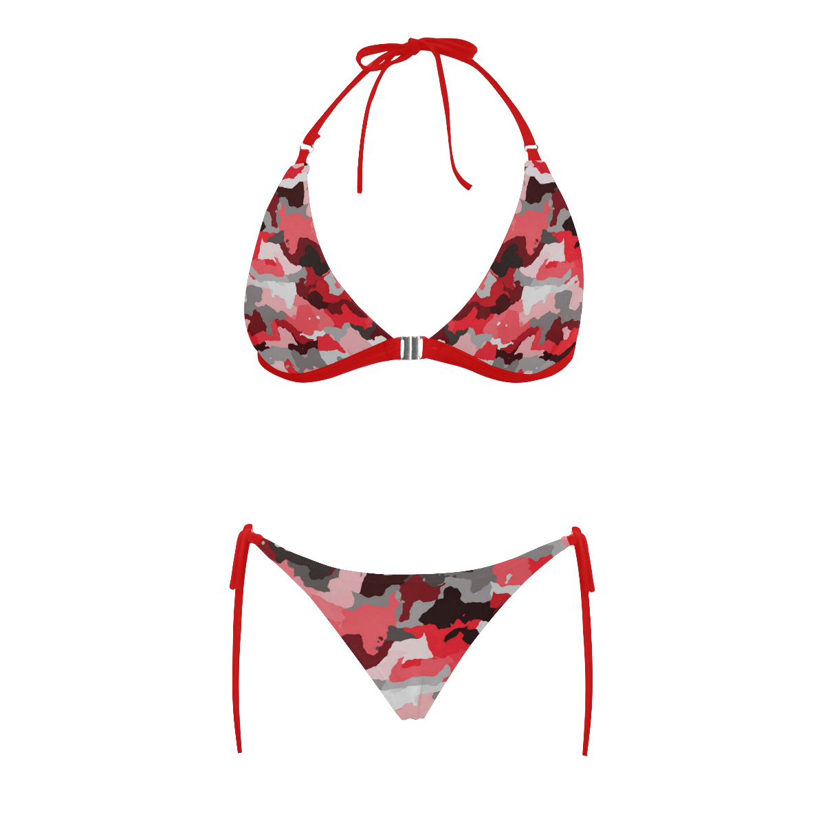 camouflage red,black Buckle Front Halter Bikini Swimsuit (Model S08)