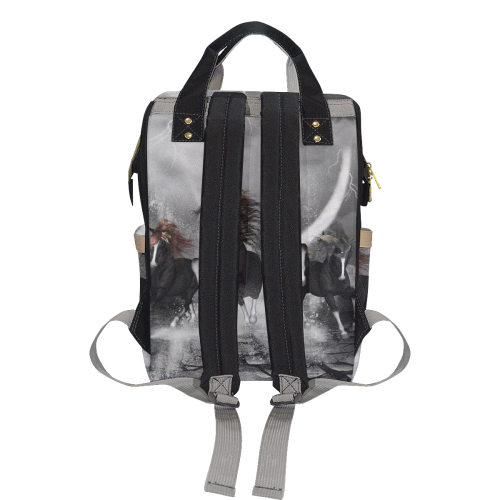 Awesome running black horses Multi-Function Diaper Backpack/Diaper Bag (Model 1688)