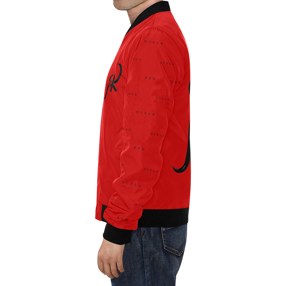 RED QUEEN SYMBOL BLACK LOGO BLACK SLEEVES ALL OVER RED All Over Print Bomber Jacket for Men (Model H19)