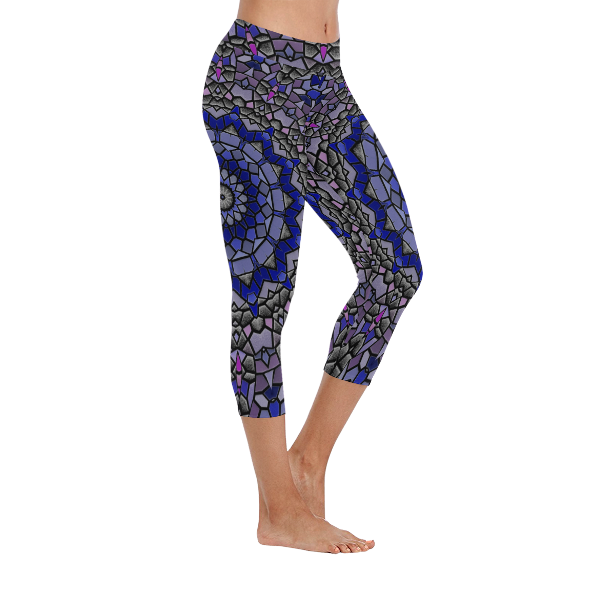 Lavender mosaic Women's Low Rise Capri Leggings (Invisible Stitch) (Model L08)