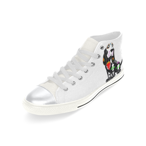 Basset Hound Sugar Skull White High Top Canvas Women's Shoes/Large Size (Model 017)