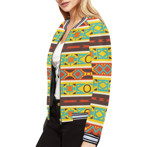 Ovals rhombus and squares All Over Print Bomber Jacket for Women (Model H21)