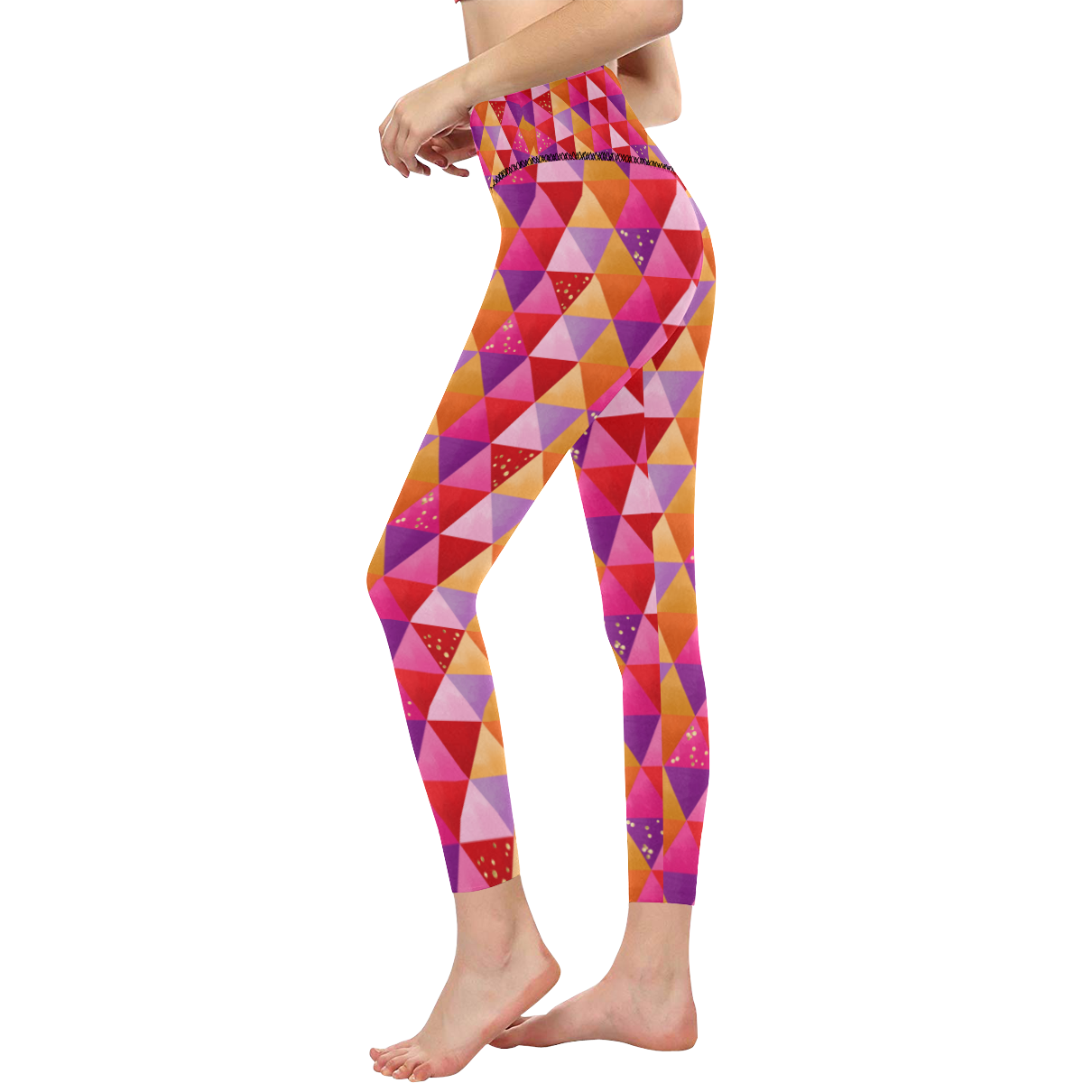 Triangle Pattern - Red Purple Pink Orange Yellow Women's All Over Print High-Waisted Leggings (Model L36)
