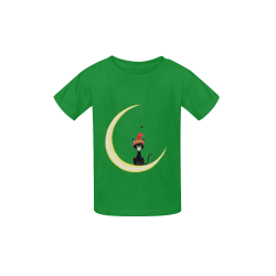 Halloween Cat Moon And Spider Green Kid's  Classic T-shirt (Model T22)