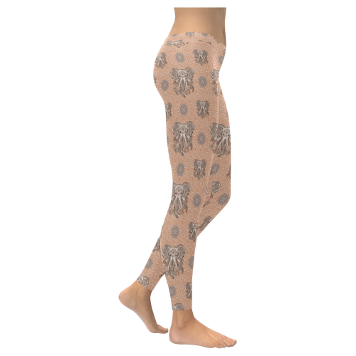Ethnic Elephant Mandala Pattern Women's Low Rise Leggings (Invisible Stitch) (Model L05)